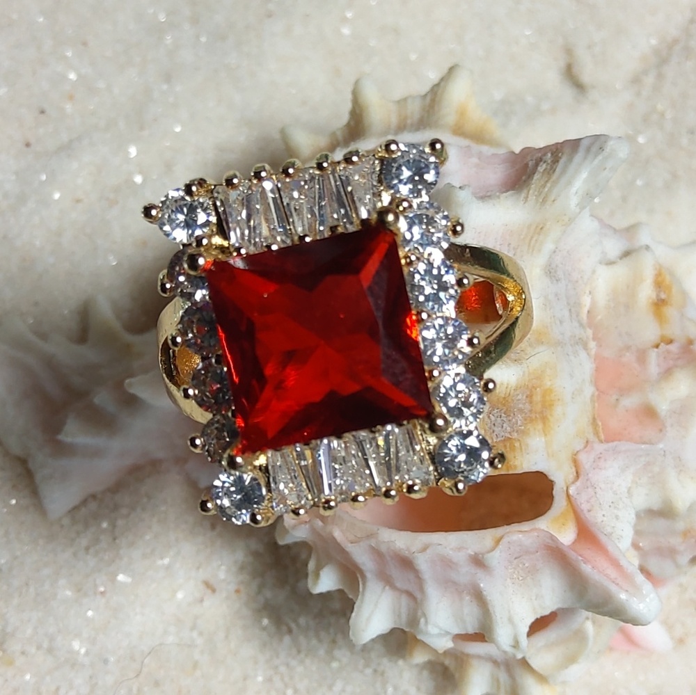 6/$20.   Red & White CZ Ring. New